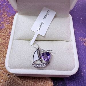 Silver and Purple Sailboat Necklace Pendant